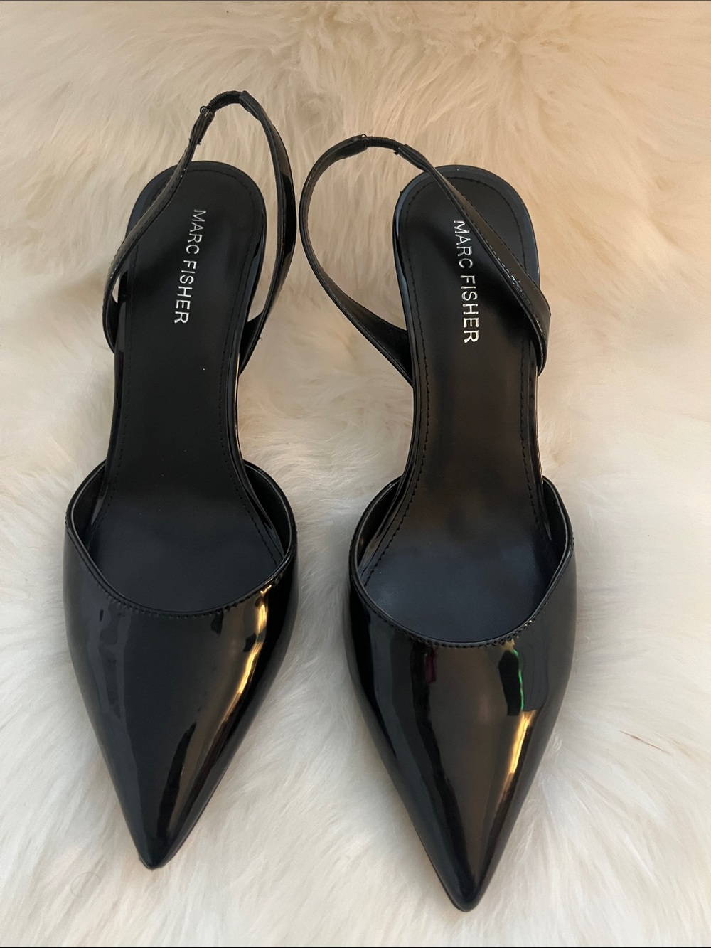 Marc Fisher Black Patent Pointed Slingback Pumps